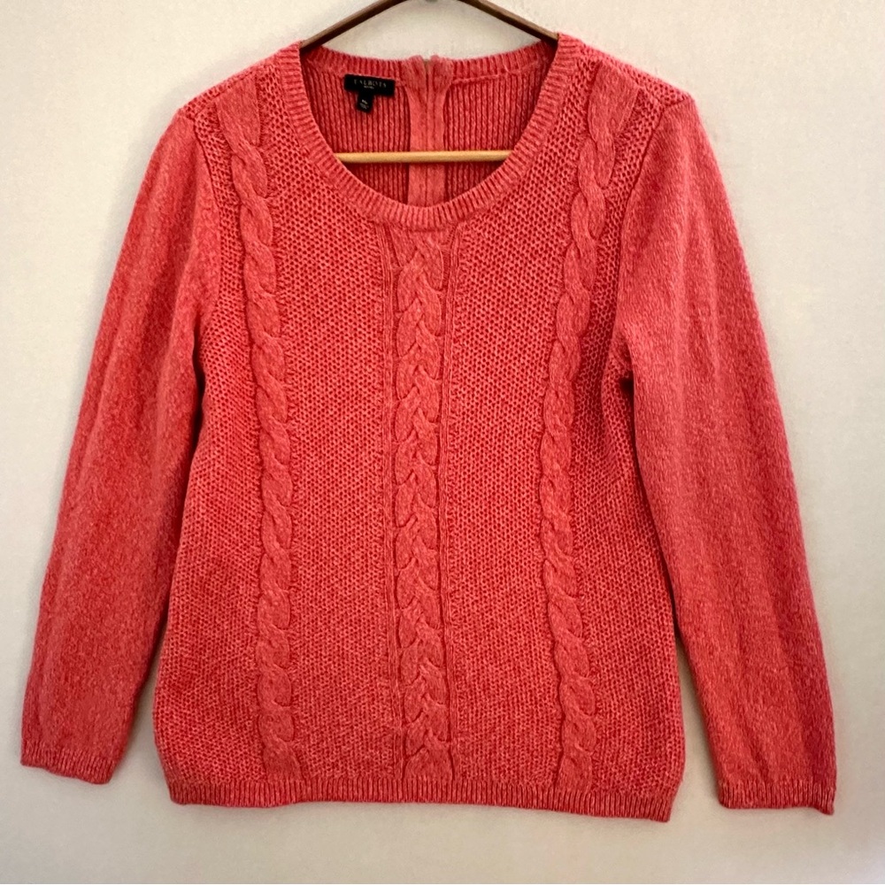 Talbots Cable Knit Sweater Coral Pink Women's Size M petite